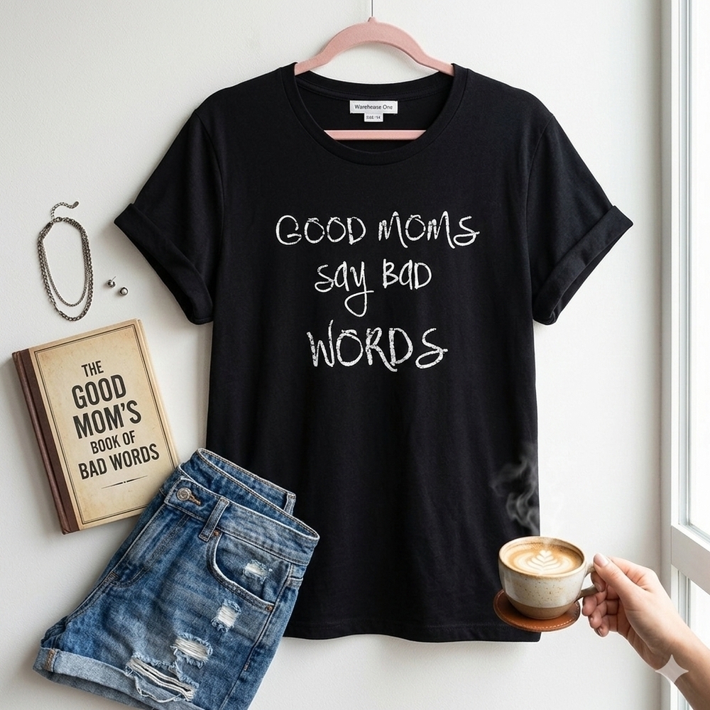 Warehouse One 1XGraphic Tee Black Good Moms Say Bad Words Casual Short Sleeve